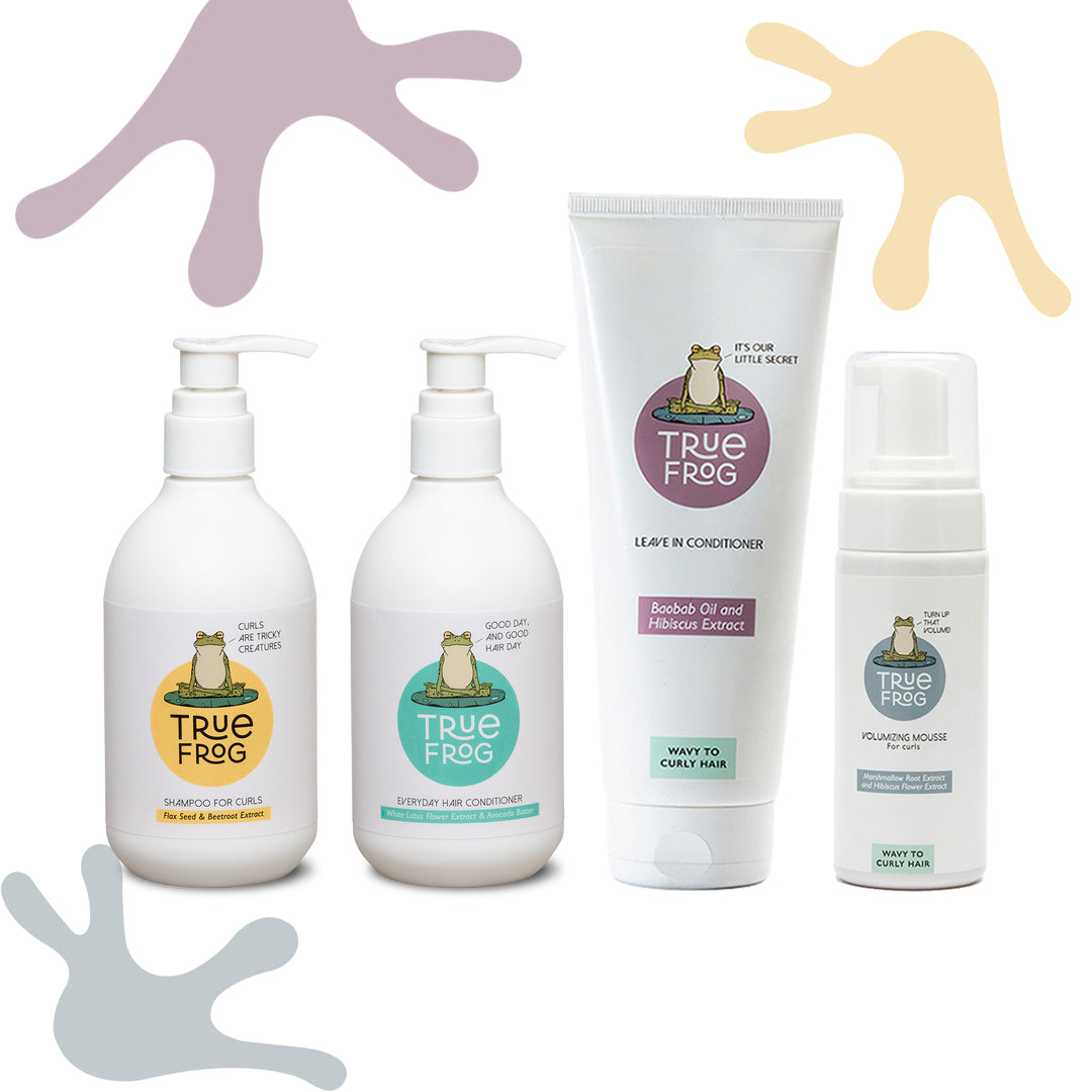 Shampoo For Curls (250ml), Everyday Hair Conditioner (250ml), Leave in Conditioner(200g), Volumizing Mousse(150ml)