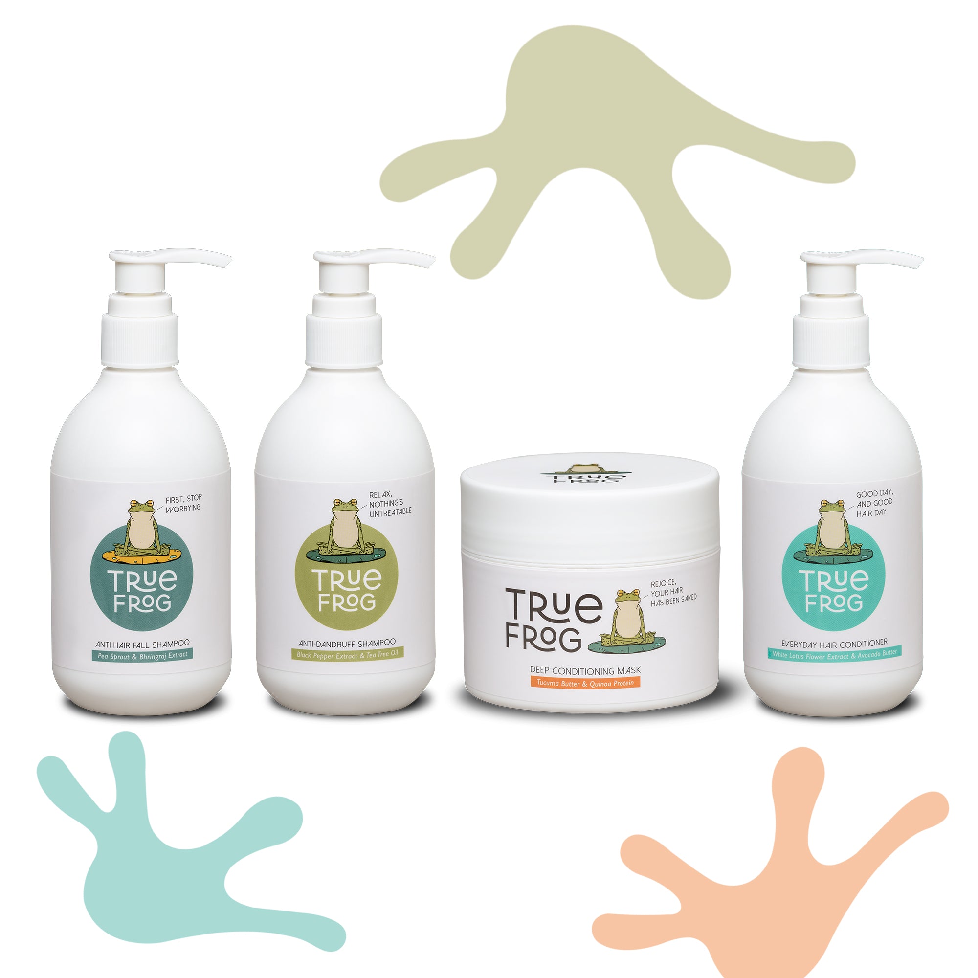 Anti- Hairfall Shampoo (250ml), Anti Dandruff Shampoo (250ml), Everyday Hair Conditioner (250ml) Deep Conditioning Mask (200g)