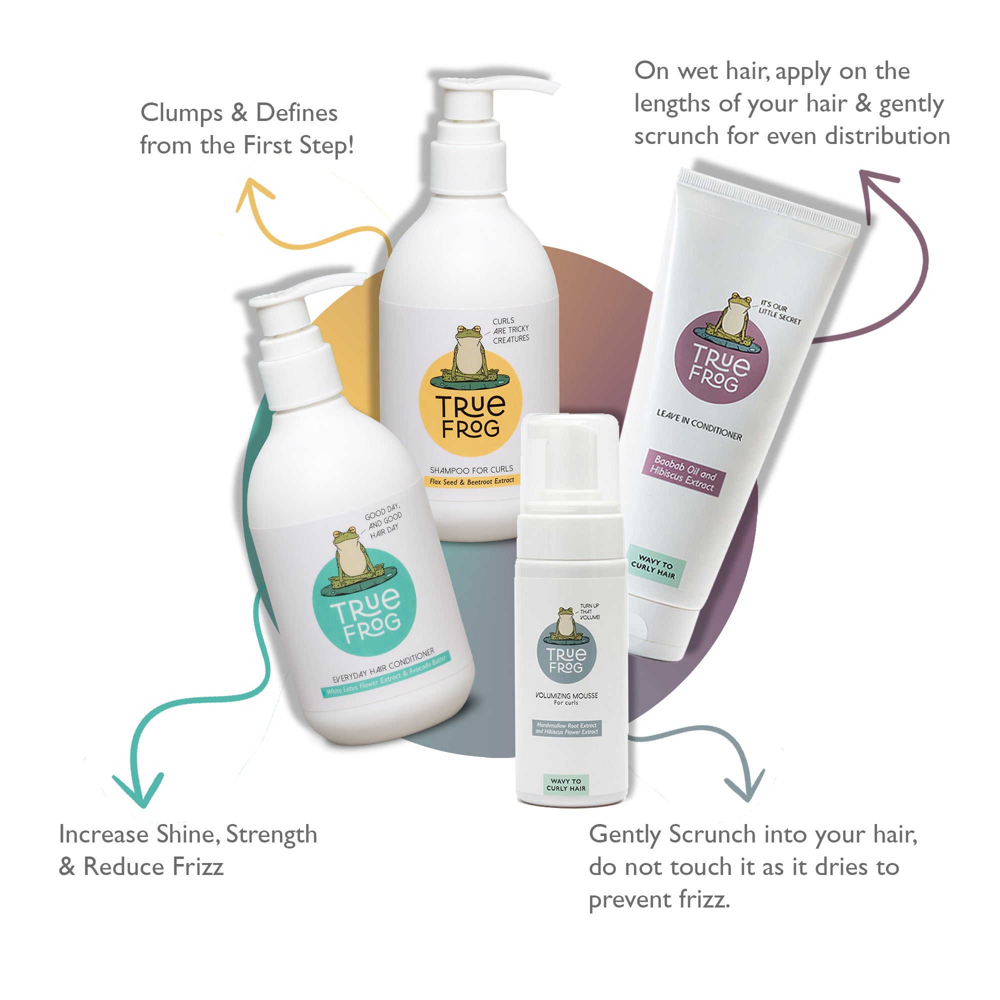 Shampoo For Curls (250ml), Everyday Hair Conditioner (250ml), Leave in Conditioner(200g), Volumizing Mousse(150ml)