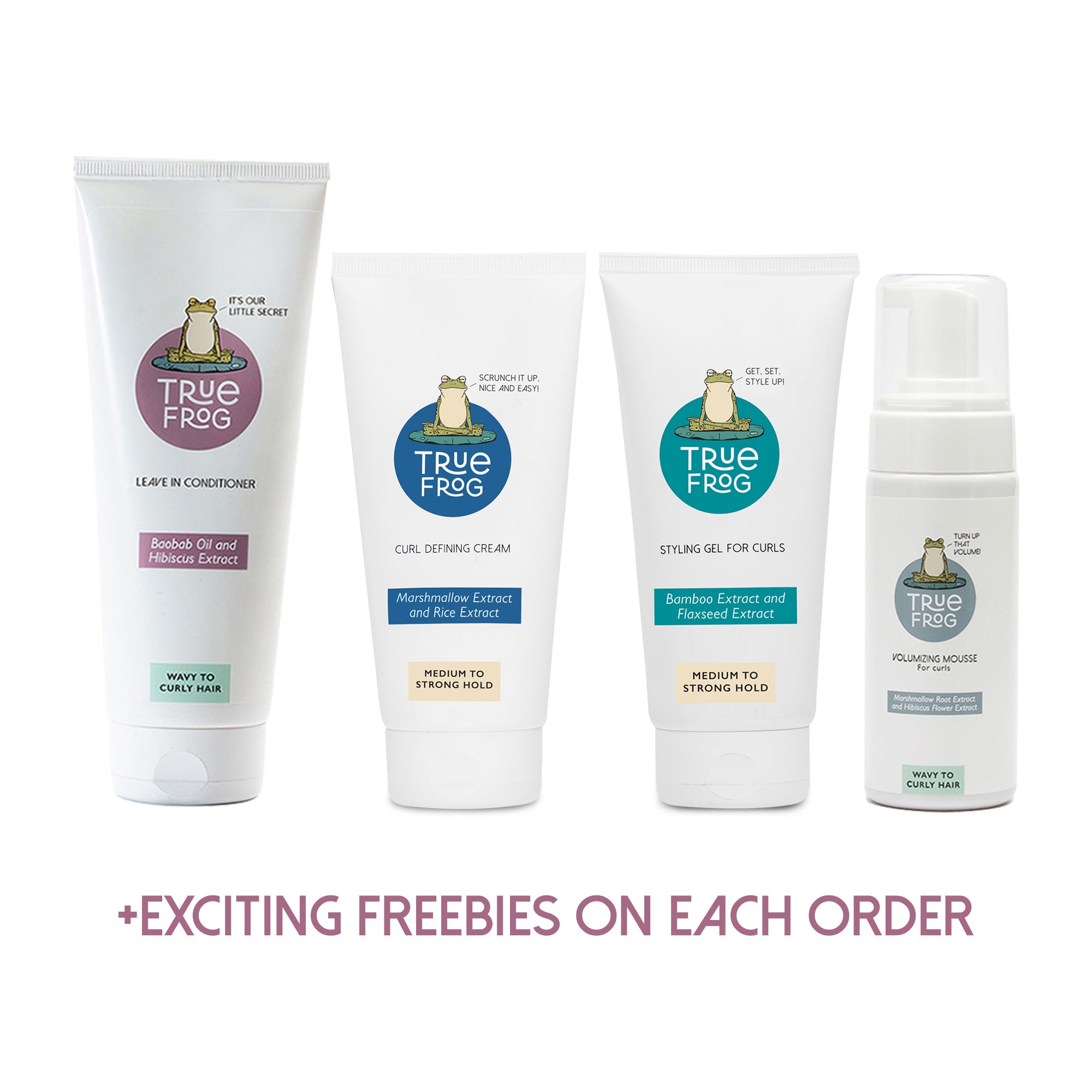 Leave in Conditioner(200g), Curl Defining Cream (150ml) ,Styling Gel for Curls(150ml), Volumizing Mousse(150ml)