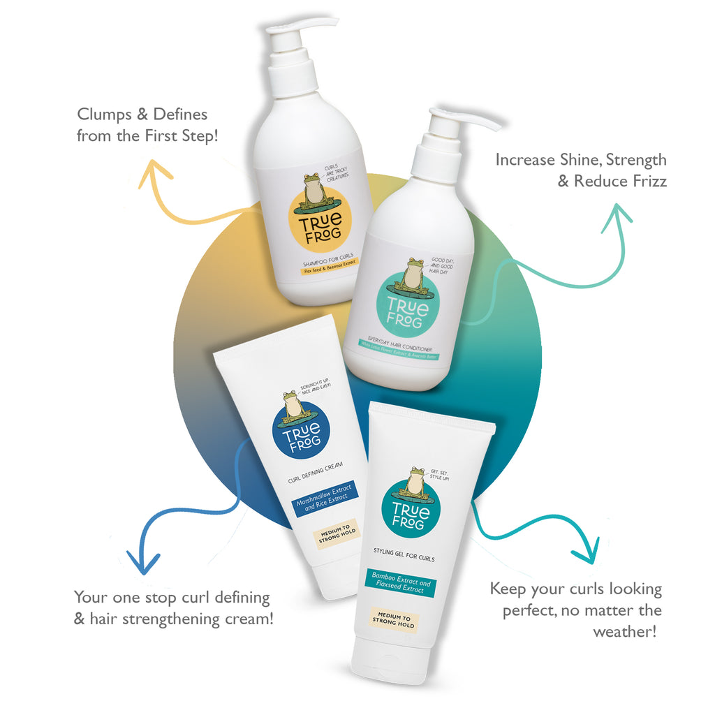 Shampoo for curls (250ml), Everyday Hair Conditioner (250ml), Curl Defining Cream (150ml) ,Styling Gel for Curls(150ml)