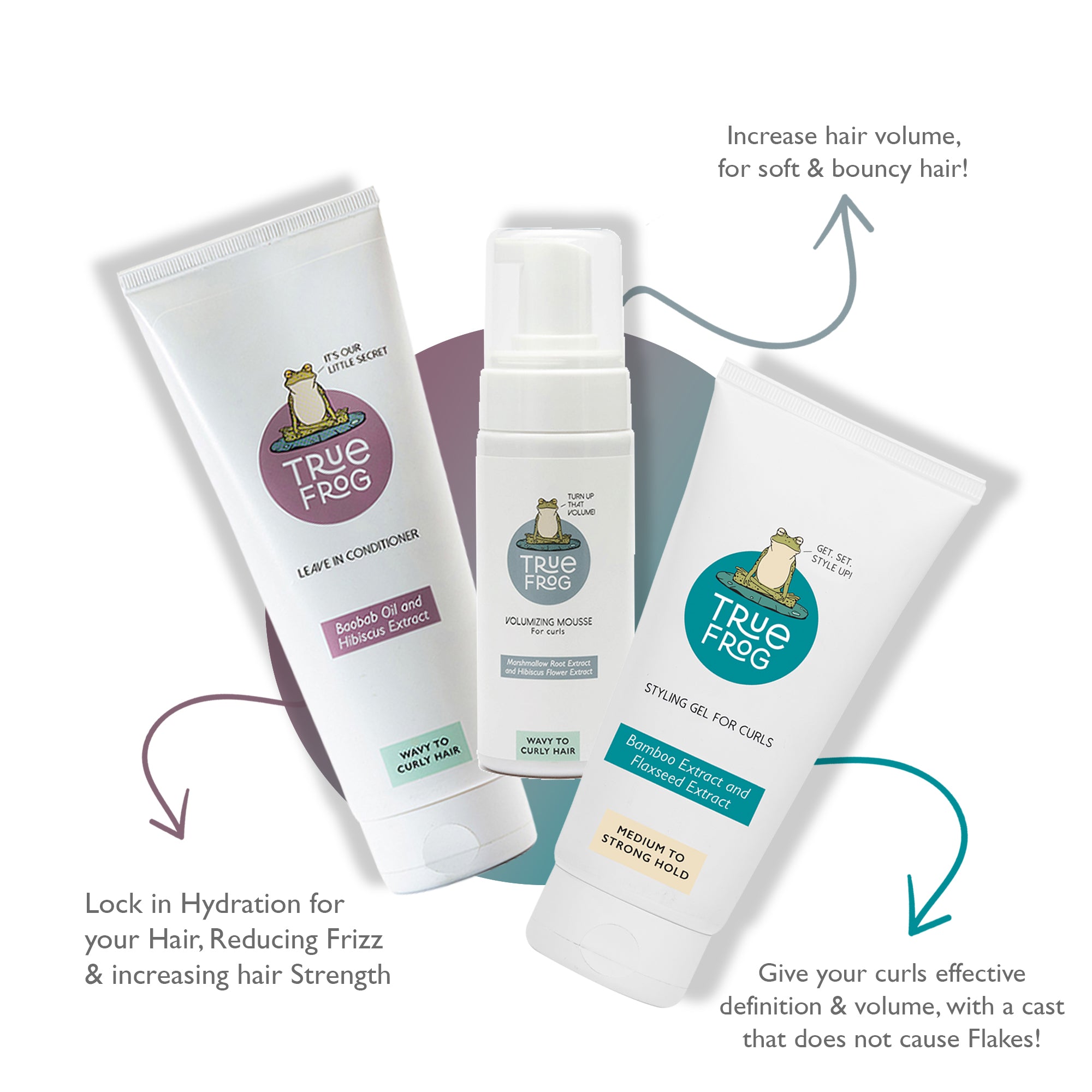 Leave in Conditioner(200g), Styling Gel for Curls(150ml), Volumizing Mousse(150ml)