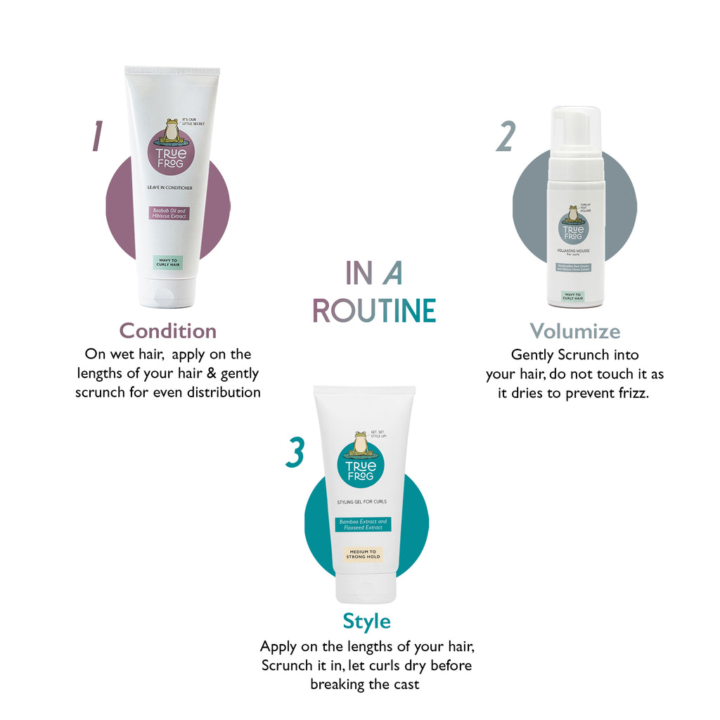 Leave in Conditioner(200g), Styling Gel for Curls(150ml), Volumizing Mousse(150ml)